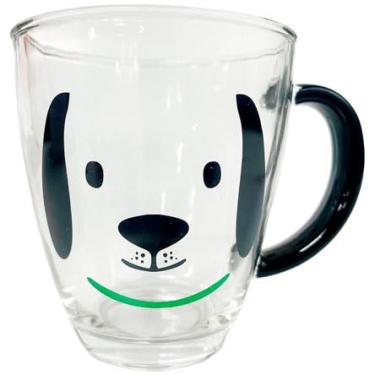 Imagem de Caneca de Vidro Transparente com Estampa de Cachorro – Alça Preta – 365 ml – Caneca Divertida, Criativa e Decorativa para Café - Chá e Presentes