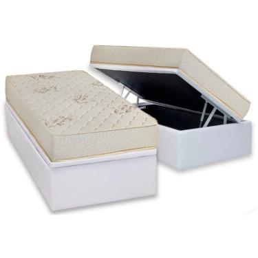 Imagem de Cama Baú Solteiro: Colchão Espuma Luckspuma D45 Gran Luck+Box CRC Courano Branco(88x188)