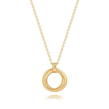Imagem de PERNNLA PEARL Colar feminino com pingente de lua crescente e estrela moderno Om Sun Colar delicado de corrente de ouro 18 K, Banhado a ouro, Sem Pedra Preciosa