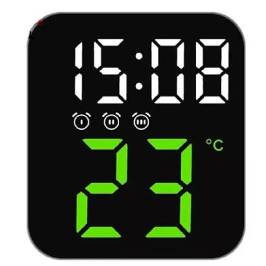 Imagem de Relógio Digital - Ideal para Mesa e Parede - Display de Led com Luz Noturna, Exibe Temperatura, Função de Despertador, Carregável via USB ou Pilha (Verde)