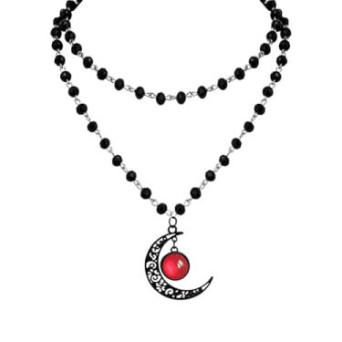 Imagem de Rrdaily Colar gótico de cristal de lua estilo punk colares com pingente de lua vintage colar crescente preto colares góticos escuros bijuterias de fantasia joias de ano novo para mulheres, Large