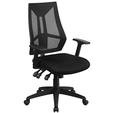 Imagem de Flash Furniture Cadeira de escritório ergonômica giratória multifuncional de malha preta com braços ajustáveis