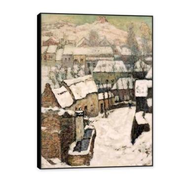 Imagem de NHLDZYH Moldura preta. Impressões de artistas famosos, (Chateau at Murols in Winter) por Victor Charreton, reprodução de impressões em tela de paisagem pôster para decoração de casa. 50 x 70 cm - 19,6