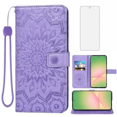 Imagem de Asuwish Capa de telefone para Samsung Galaxy A56 5G carteira com protetor de tela de vidro temperado e couro de girassol capa flip fina suporte para cartão acessórios de celular A 56 56A LTE mulheres