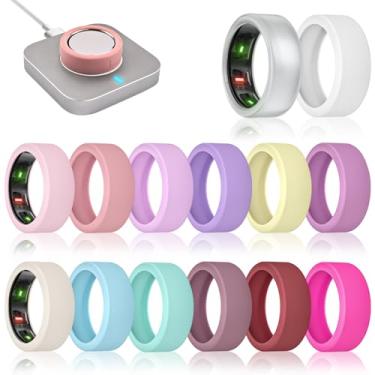 Imagem de sylacor Pacote com 14 capas de anel compatíveis com Oura Ring Gen 4/Gen 3 Horizon/Gen 3 Heritage, capa de anel de silicone ultrafina antiarranhões para mulheres e homens, suporta carregamento com capa