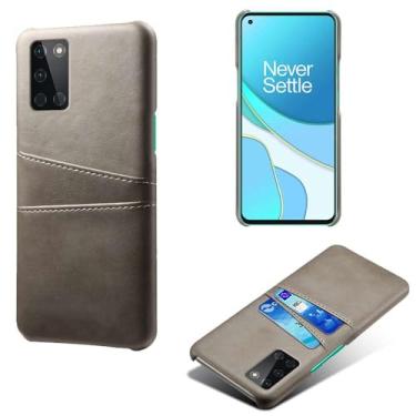 Imagem de Capas Compatível com Oneplus 8T,Caso de couro PU-Tampa de telefone a prova de choque com 2 slots de cartão,Proteção anti-impressão digital e anti-gota-Grey