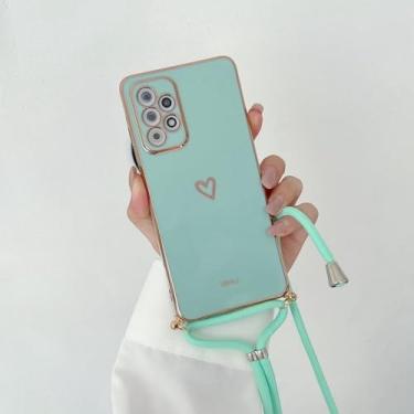 Imagem de Capa de celular com alça transversal Love Heart para Samsung Galaxy S21 S20 S22 S23 S24 S10 S9 S8 Note 10 20 Plus Ultra Fe, verde com alça, para Samsung S20 FE (Fan Edition)