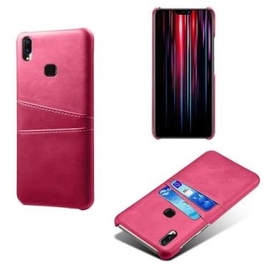 Imagem de Capas Compatível com VIVO Z1 Lite,Caso de couro PU-Tampa de telefone a prova de choque com 2 slots de cartão,Proteção anti-impressão digital e anti-gota-Rose Red