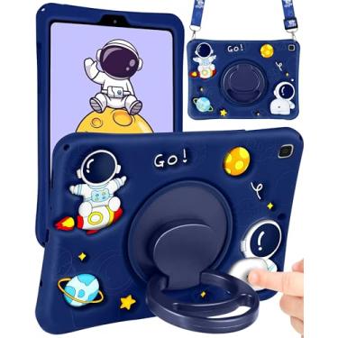 Imagem de Wazzasoft Capa para Samsung Galaxy Tab A7 Lite 8,7 polegadas meninos capa de astronauta fofa kawaii desenho 3D astronauta meninas legal com suporte de alça giratória + alça de silicone macio fundo