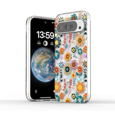 Imagem de Capa para Google Pixel 9/Pixel 9 Pro de 6,3 polegadas linda estética colorida flor folha iridescente holográfico laser luxuoso, transparente, à prova de choque, capa de telefone de acrílico macio para