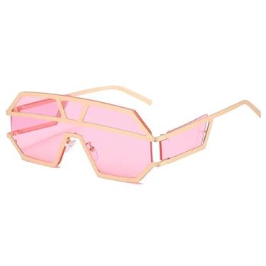 Imagem de Óculos de sol sem aro de liga leve feminino, fashion, grande, masculino, retrô, preto, marrom (C6Gold-Pink)