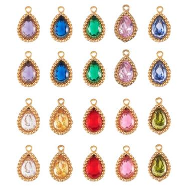 Imagem de Spritewelry Pingentes de pedra do mês de nascimento de vidro redondo pingente de gota coração folha strass pingente dourado vintage cristal facetado pingente gota de água para fazer joias pulseira