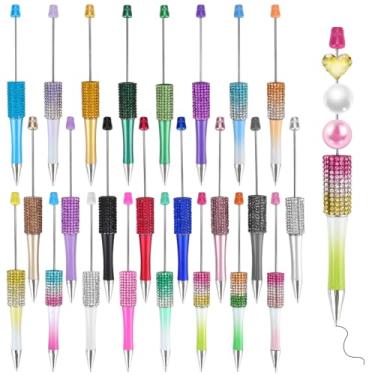 Imagem de CEYAZYE 24 canetas esferográficas de diamante a granel, strass multicolorido, tinta preta de plástico, caneta de contas brilhantes para fazer bricolage materiais escolares de alunos e professores