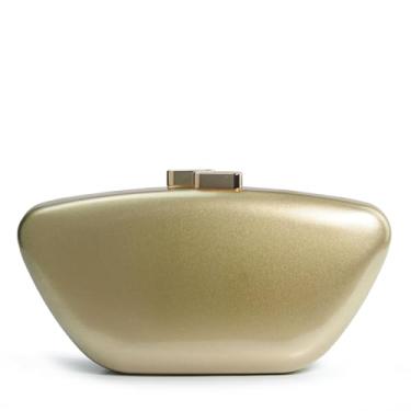 Imagem de HOXIS Bolsa clutch feminina de couro envernizado brilhante com corrente removível para festa de casamento, Dourado