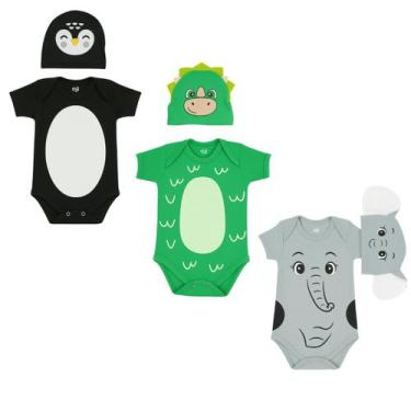 Imagem de Kit 6 Peças Body Touca Temático Mesversário Animais Bichinhos Fazendin