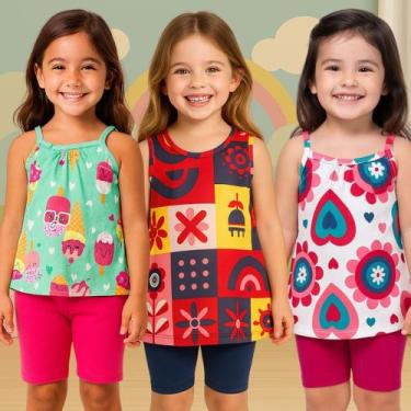 Imagem de Kit 3 Conjuntos Infantil Menina Blusa Regata e Short Kyly, 4, Kit 4