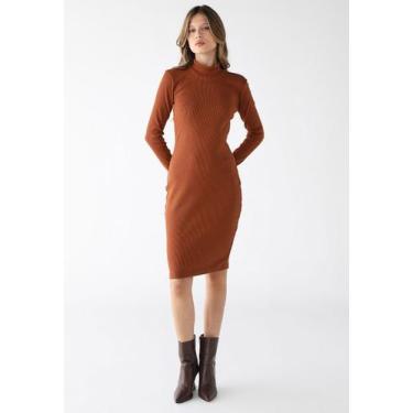 Imagem de Vestido Curto Gola Alta Ribana Algodão Premium - Levosch, Caramelo, P