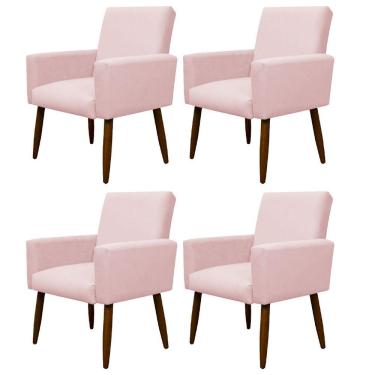 Imagem de Kit 4 Poltronas Decorativa Sala E Quarto Nina Suede Herrero Cor:rosa Bebê