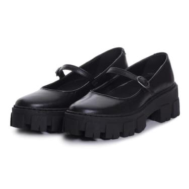 Imagem de Sapato Boneca Mocassim Oxford Tratorado Couro Feminino Com Fivela Casual Macio Tamanho:36;Cor:Preto;Gênero:Feminino;Departamento BS:Esporte