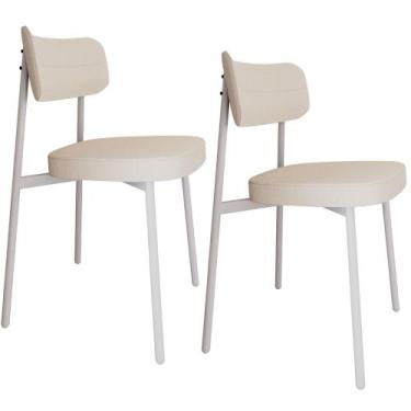 Imagem de Kit 02 Cadeiras Estofada Para Sala de Jantar Astrid Branco C01 Linho P