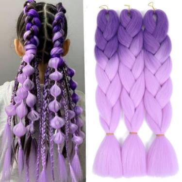 Imagem de FEEL ME Trança Ombré Para Cabelo Roxo/Roxo Claro, 3 Peças, Extensões Jumbo Tranças Box Braids Twist De 24 Polegadas (Roxo/Roxo Claro - Peças)