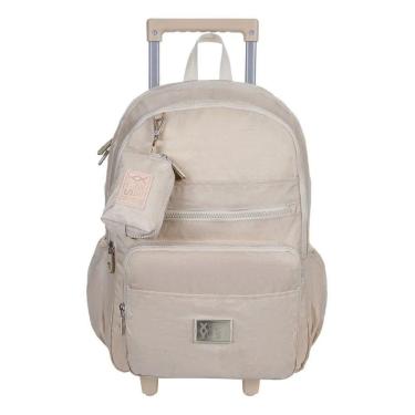 Imagem de Mochila Escolar Rodinhas Bege Trendy 4 Zípers