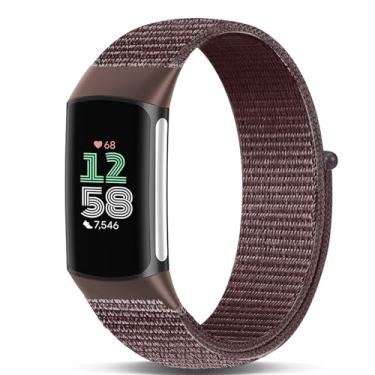 Imagem de Koazon Pulseira de relógio de nylon de gancho e laço compatível com Fitbit Charge 6/Charge 5, pulseira esportiva macia, leve, respirável e ajustável para Charge 6/5, acessório de rastreador de