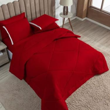 Imagem de Kit Edredom Casal Dupla Face com Fronhas - Edredom Casal Aconchegante e Estiloso(Vermelho,Edredom + 02 Fronhas)