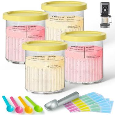 Imagem de GuanQiao Pacote com 4 canecas e tampas de creami deluxe para Ninja, 680 g, compatível com as máquinas de sorvete NC500 NC501 Series, com 5 colheres e 64 etiquetas graváveis, livre de BPA e lavável na