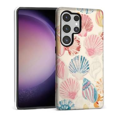 Imagem de XUANWENPA Capa para Samsung Galaxy S23 Ultra, com um design de capa rígida protetora de duas camadas mistas com padrões brilhantes, estilo de pintura a óleo colorida concha de praia.