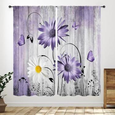 Imagem de Cortinas de margarida para casa de fazenda, roxo rústico de madeira floral primavera flores botânicas naturais cortinas campestres tratamento para quarto, sala de estar, cozinha, banheiro, janela
