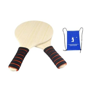 Imagem de UGPLM Raquete de madeira para jogos de praia, 2 peças, 32,5 x 18 cm, espuma macia, aderência para brinquedos de aniversário, presentes, acessórios versáteis