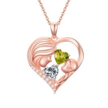 Imagem de Zoeniya Colar com pingente de coração banhado a ouro rosa para mãe e filha com 12 meses, presentes de dia das mães para mãe, pedra do mês de nascimento, joia de aniversário para mãe, esposa, namorada