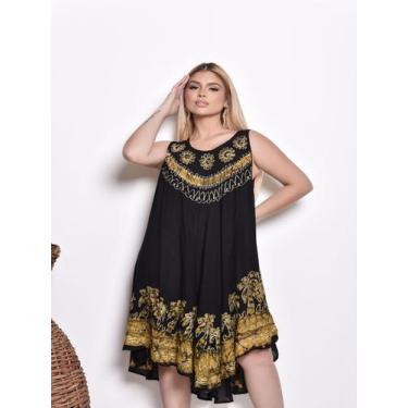 Imagem de Vestido Curto Indiana Trapezio Bordada Batik Plus Size - DEEYAA INDIAN