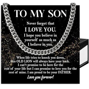 Imagem de SUTERY Colar To My Son de Mom and Dad, corrente cubana para filho, presentes de Natal com cartão de mensagem e caixa, Aço inoxidável, Sem Pedra Preciosa