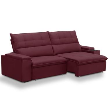 Imagem de Sofá Retrátil Reclinável Para Sala 4 Lugares 270cm Niels F04 Veludo Vermelho - Lyam Decor