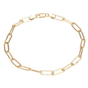 Imagem de Tornozeleira de corrente com clipe de papel preenchida de ouro 14 K para mulheres e adolescentes, pulseira com elos ovais no tornozelo de 22 a 28 cm, tamanho plus size na tornozeleira