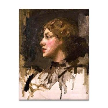 Imagem de LKXGRRSFG Girl'S Head John Lavery Irish Realist Portrait & War Scenes Impressão em tela – Arte de parede vintage para casa 39,9 x 52 cm sem moldura