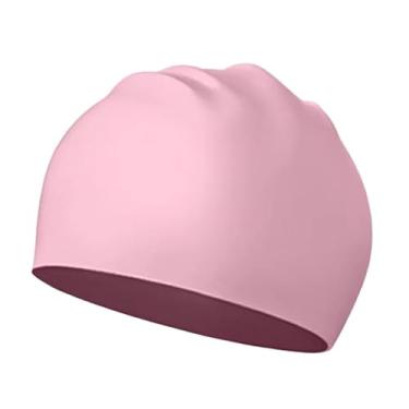 Imagem de Deevoka Touca de natação de silicone, esportes aquáticos, mantém o cabelo seco, touca de banho para cabelos longos e curtos, unissex, treinamento adulto, Rosa