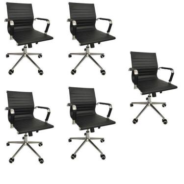 Imagem de Conjunto com 5 Cadeiras Office com Rodízio e Encosto Esteirinha Baixa Preto