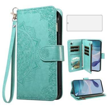 Imagem de Asuwish Capa de celular para Motorola Moto G 5G 2023 capa carteira celular com protetor de tela de vidro temperado e flor flip porta-cartão de crédito suporte suporte G5G 5 G G5 mulheres homens verde