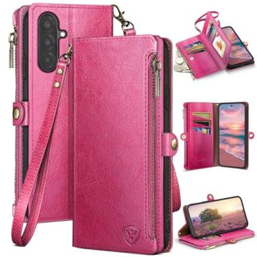 Imagem de XcaseBar Compatível com capa carteira para Samsung Galaxy A56 com zíper para cartão de crédito 【bloqueio RFID】, capa flip fólio de couro PU à prova de choque feminina masculina para Samsung A56 rosa
