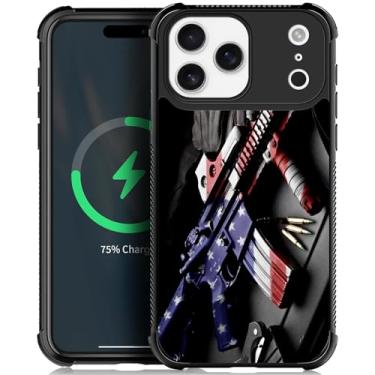 Imagem de ZHEGAILIAN Capa compatível com iPhone 16-5G Pro Max, parte traseira de vidro temperado + silicone macio TPU protetor de choque - Coldre masculino para metralhadora