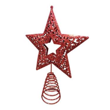 Imagem de Estrela Ponteira Vazada Glitter Enfeite Luxo P/árvore Natal - D Presen
