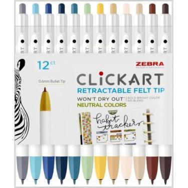 Imagem de Zebra ClickArt Caneta esferográfica retrátil à base de água para crianças e adultos, ponta fina de 0,6 mm, cores sortidas, pacote com 12