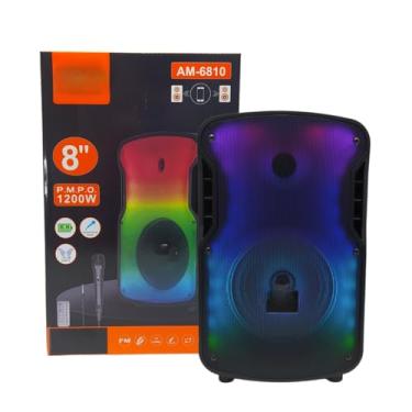 Imagem de Caixa de Som 1200W Bluetooth, 8" Com Microfone e Controle remoto, Luzes LED, AM-6810, FM, USB, Cartão SD, Auxiliar.