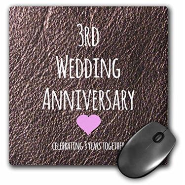 Imagem de 3dRose Mouse pad LLC 20 x 20 x 0,25 polegadas, 3º presente de aniversário de casamento couro comemorando 3 anos juntos terceiros aniversários de três anos (mp_154430_1)