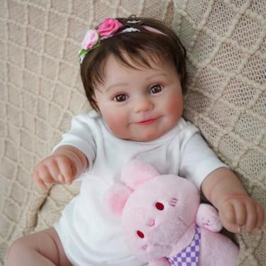 Imagem de Brastoy Bebê Reborn Boneca Silicone Realista Menina Pintada Original 48cm (Cabelo Curto)