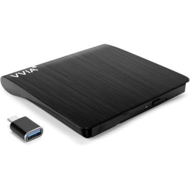 Imagem de vvia Unidade externa de CD/DVD, leitor de DVD portátil USB 3.0 tipo C CD +/-RW para gravador de ROM para laptop desktop, compatível com Windows 7/8/10/11 Mac MacBook Pro/Air... Linux OS-Preto