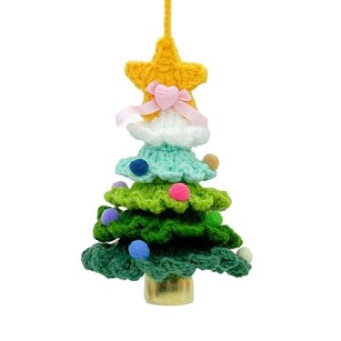 Imagem de Árvore de Natal de crochê, enfeites de árvore colorida gradiente para amigos, família e amantes, plantas de flores feitas à mão para decoração de escritório em casa, enfeites de carro. (GGreen)